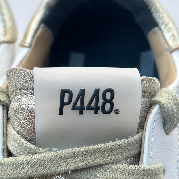 P448 Sneakers - White with Gold Accents and Beige Laces - Picture 2 of 8